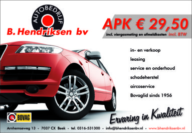 Garagebedrijf B. Hendriksen Bv - Advertentie - Tint Vormgeving